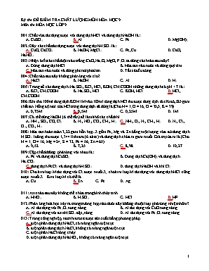 Đề kiểm tra chất lượng môn Hóa học Lớp 9